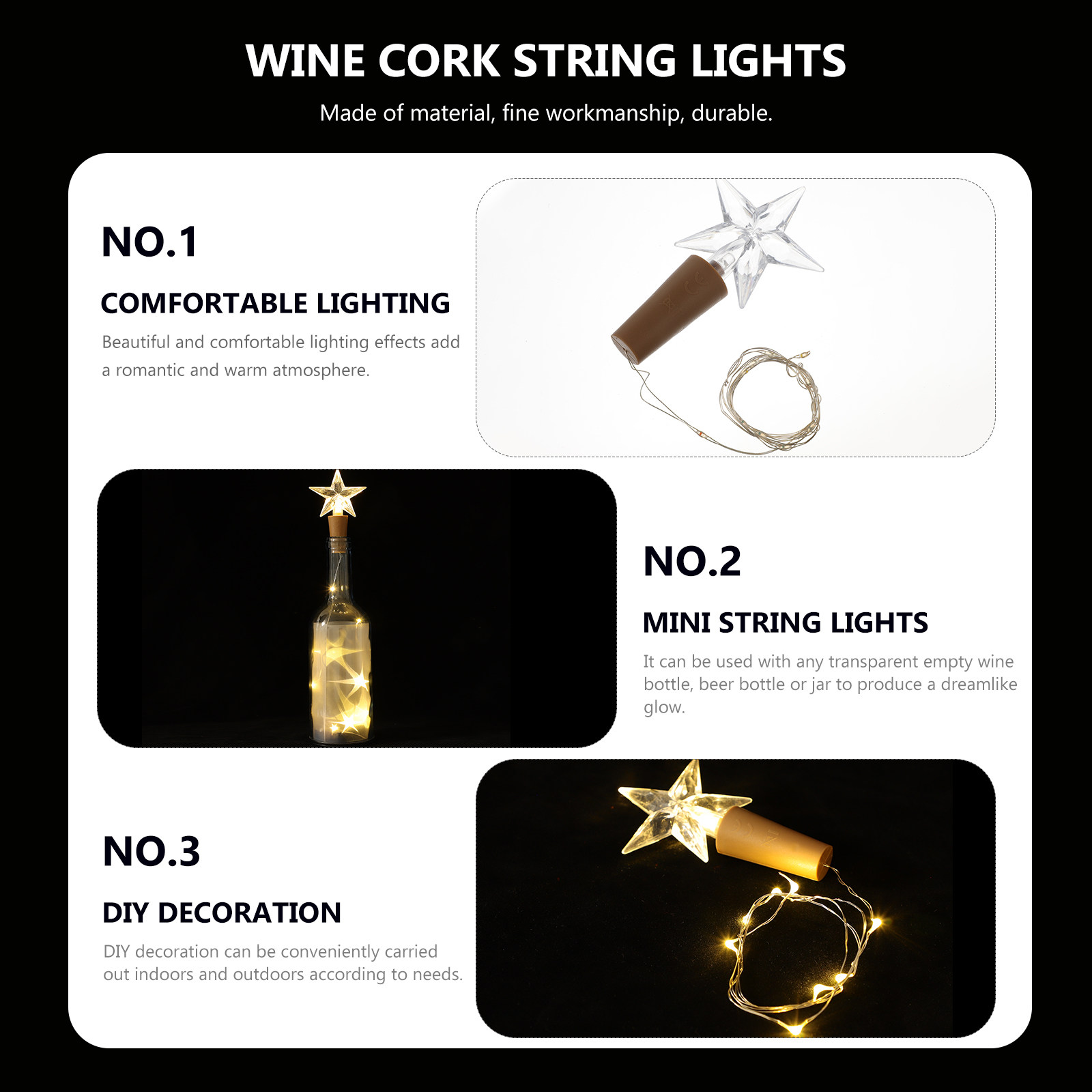 Decor Lighting Cork - 2Pcs Wine Bottle Cork LED String