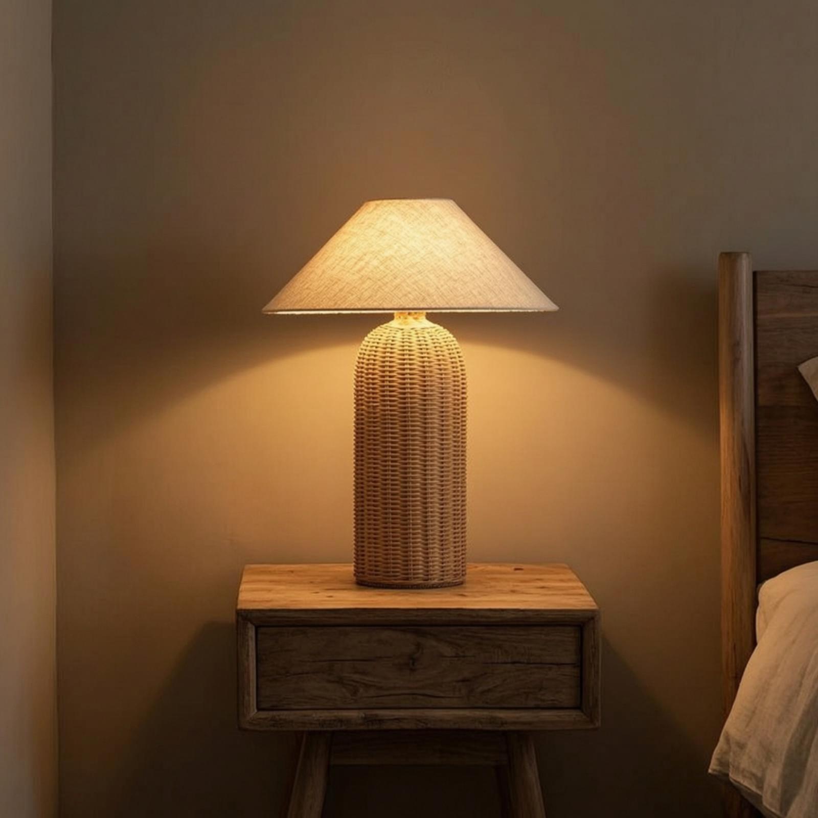Bedside Lamp Rattan Base Fabri - Lighting Decor Bedroom 评论和价格