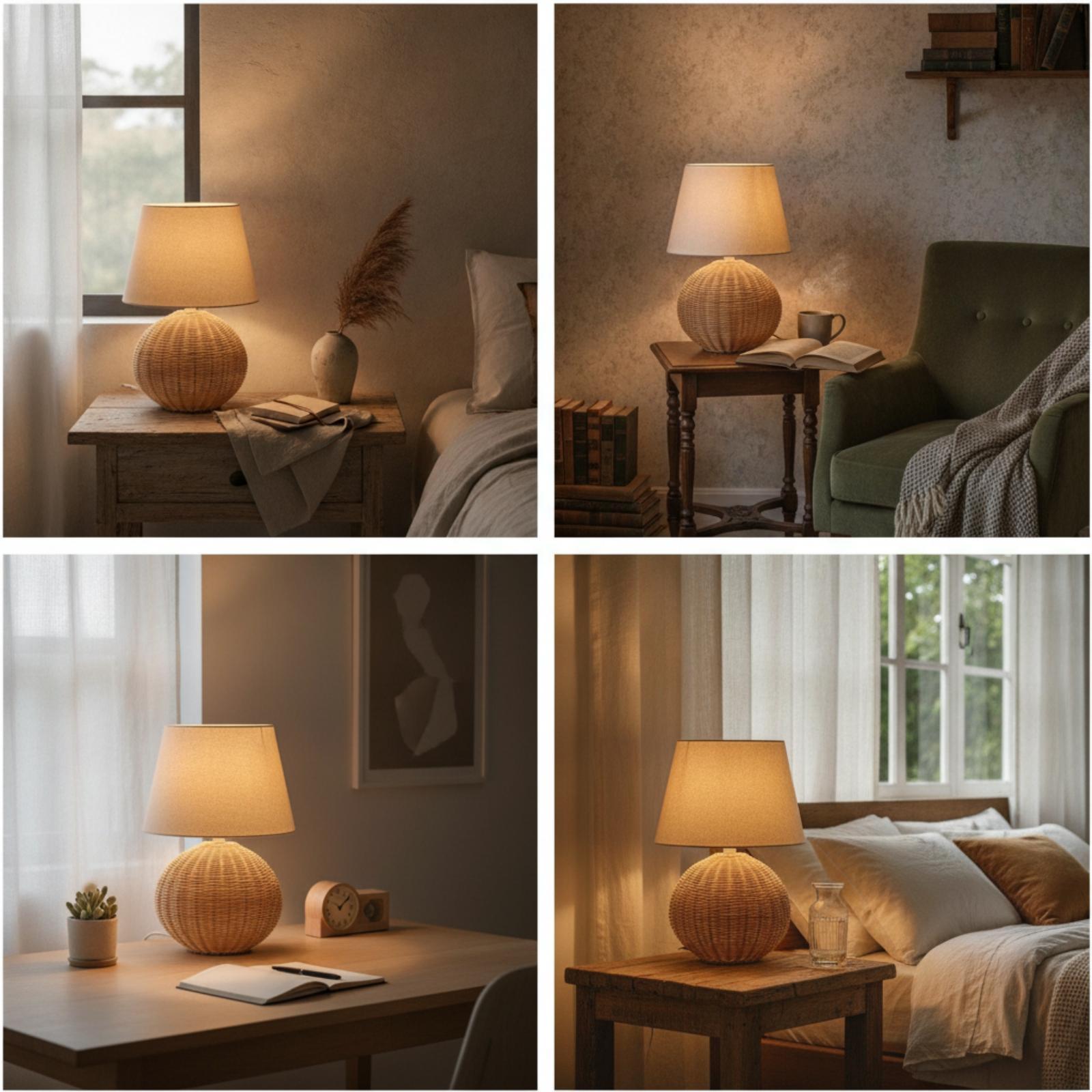 Bedside Lamp Rattan Base Fabri - Lighting Decor Bedroom 评论和价格
