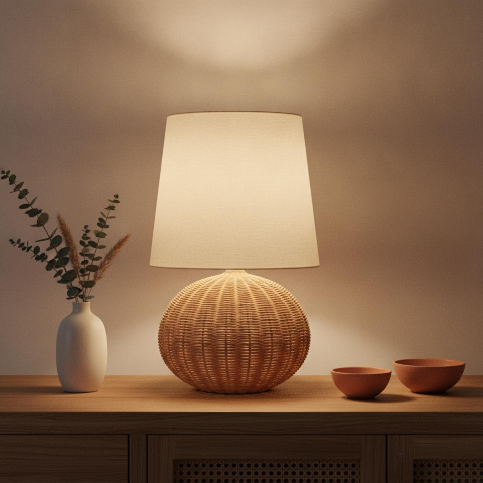 Bedside Lamp Rattan Base Fabri - Lighting Decor Bedroom 评论和价格