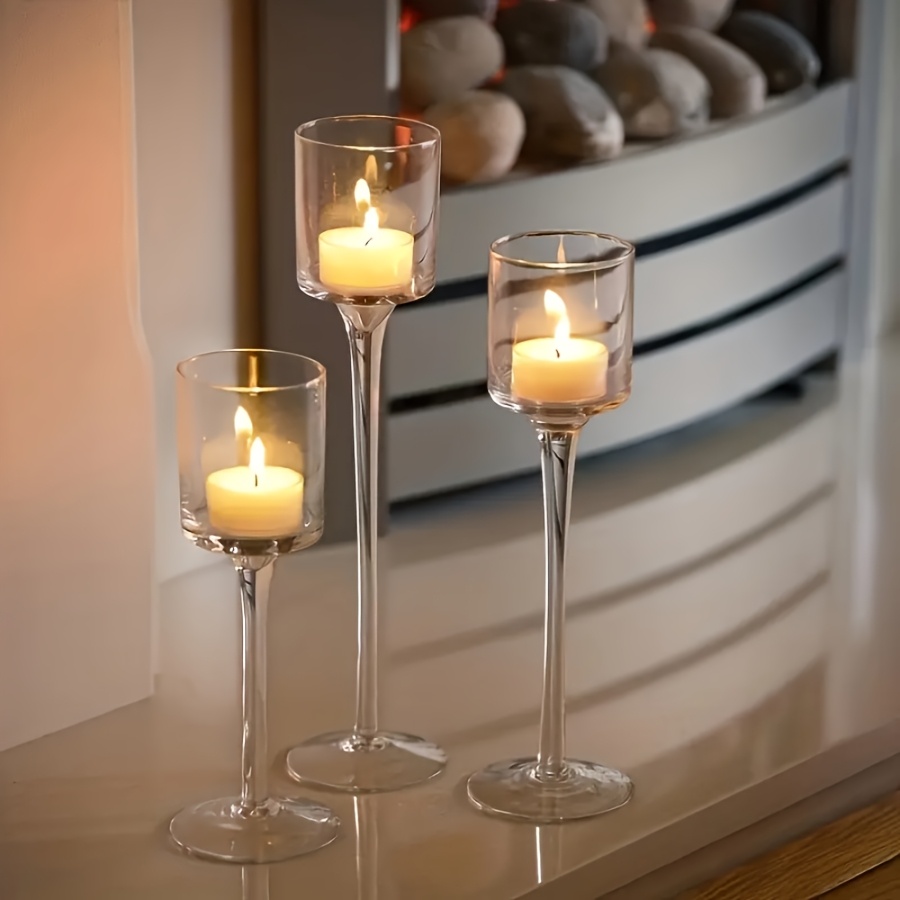 3PCS Transparent Glass Candle  - Candle Holder Set 评论和价格