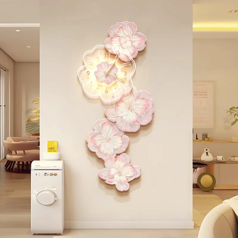 Pink Flower Light Luxury Wall  - Lighting Home Decor Wall Clocks 评论和价格