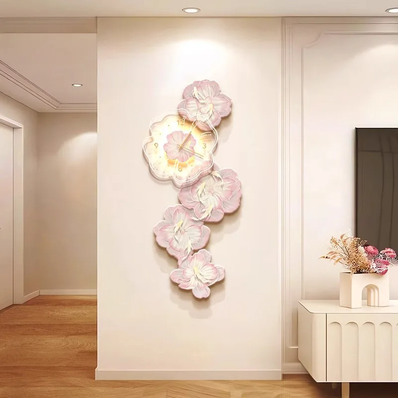 Pink Flower Light Luxury Wall  - Lighting Home Decor Wall Clocks 评论和价格