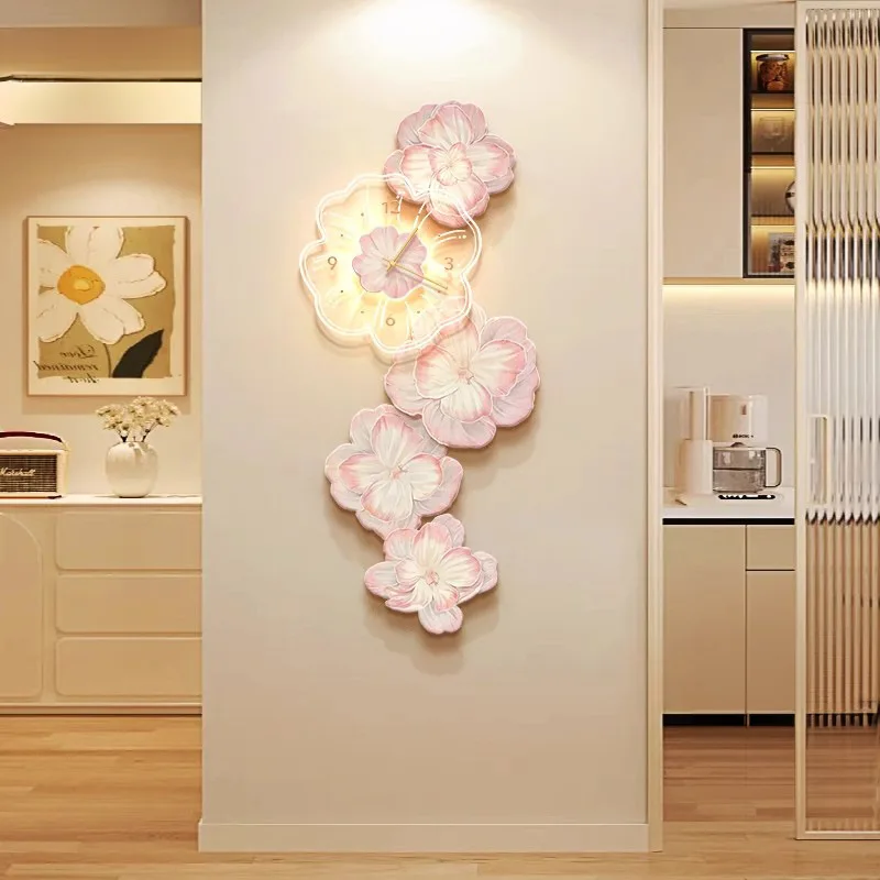Pink Flower Light Luxury Wall  - Lighting Home Decor Wall Clocks 评论和价格