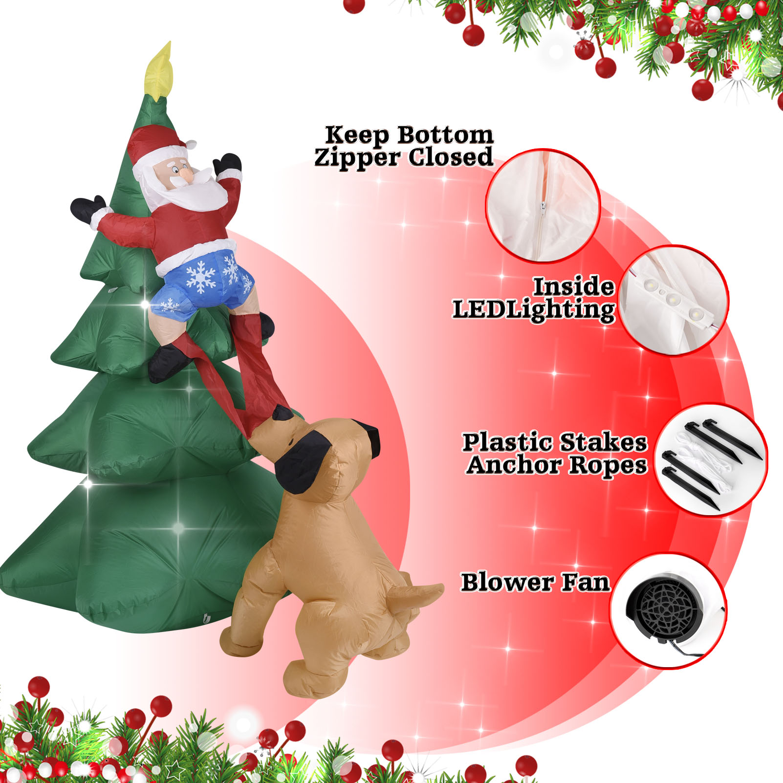 Christmas Inflatable Dog  w/Sa - Lighting Tree Decor 评论和价格
