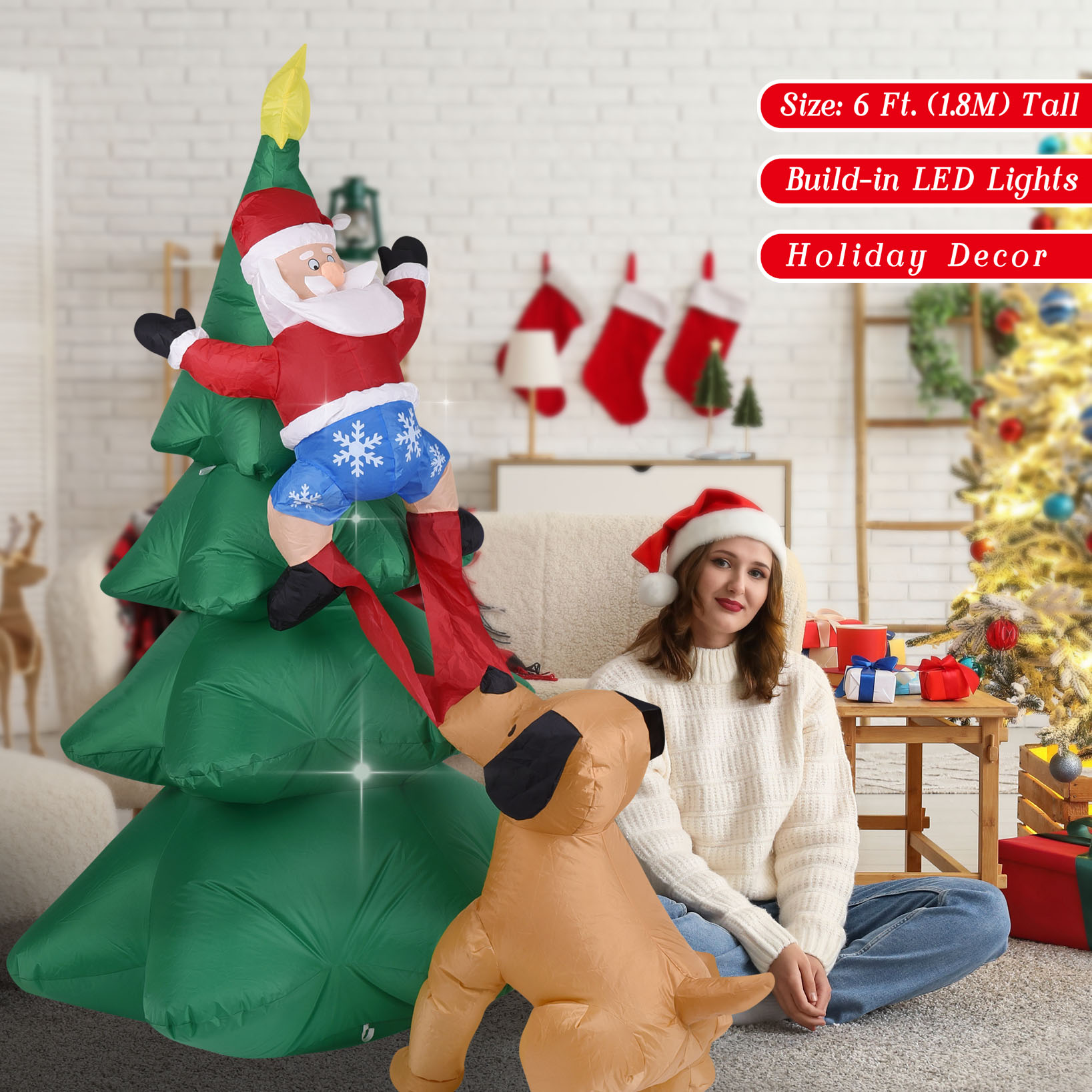 Christmas Inflatable Dog  w/Sa - Lighting Tree Decor 评论和价格