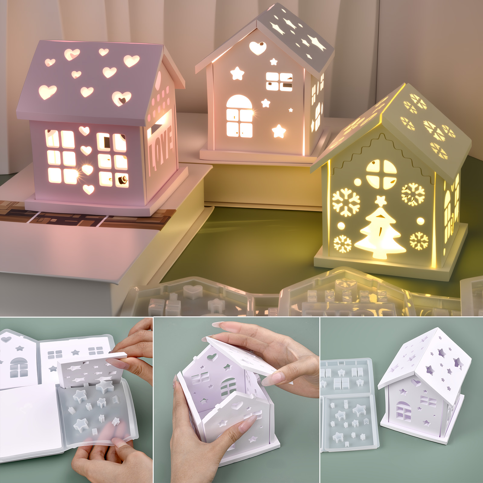 3D House Silicone Mold DIY Chr - Candle Holder Set 评论和价格