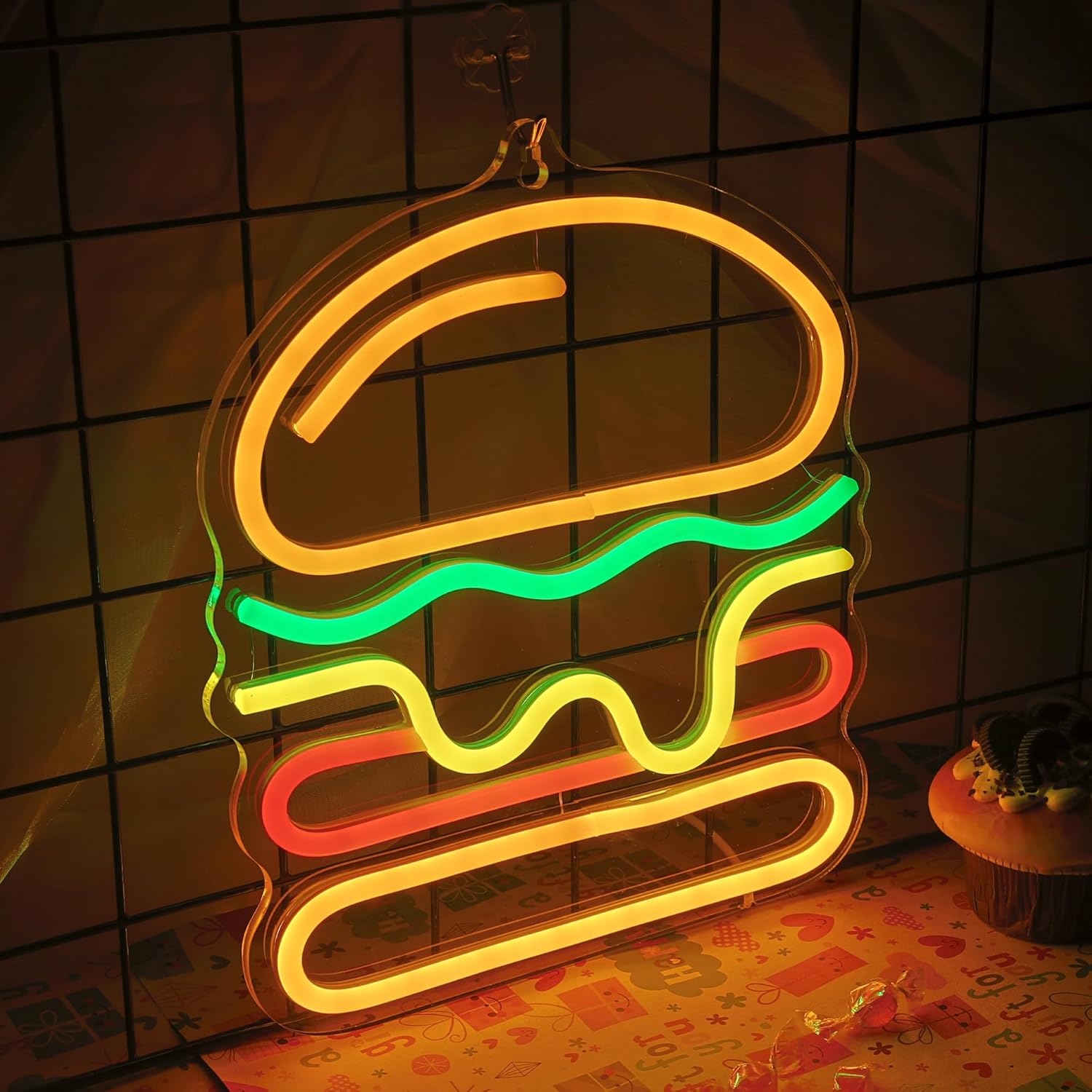 Burger Neon Sign with Layered  - Lighting Home Decor Ideas 评论和价格