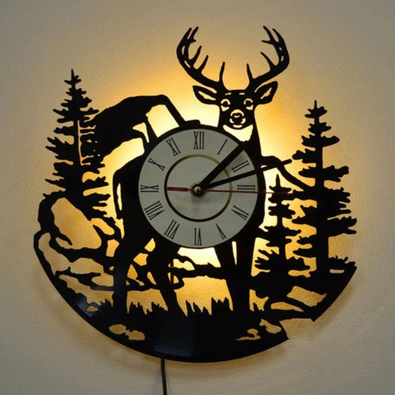 Forest Deer Vinyl Record Wall  - Lighting Home Decor Wall Clocks 评论和价格