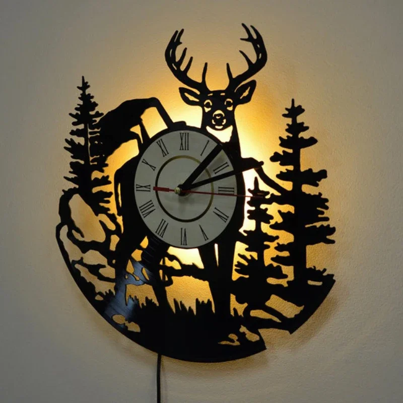 Forest Deer Vinyl Record Wall  - Lighting Home Decor Wall Clocks 评论和价格