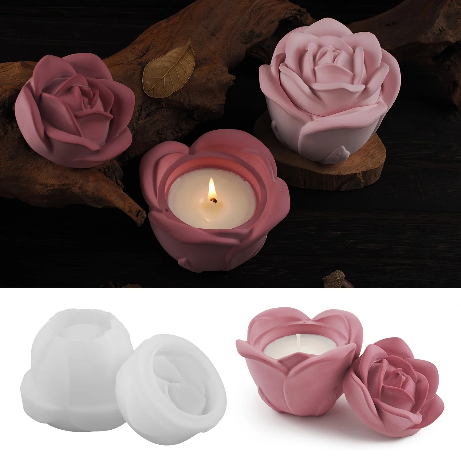 2-Piece Set Rose Shaped Silico - Candle Holder Set 评论和价格