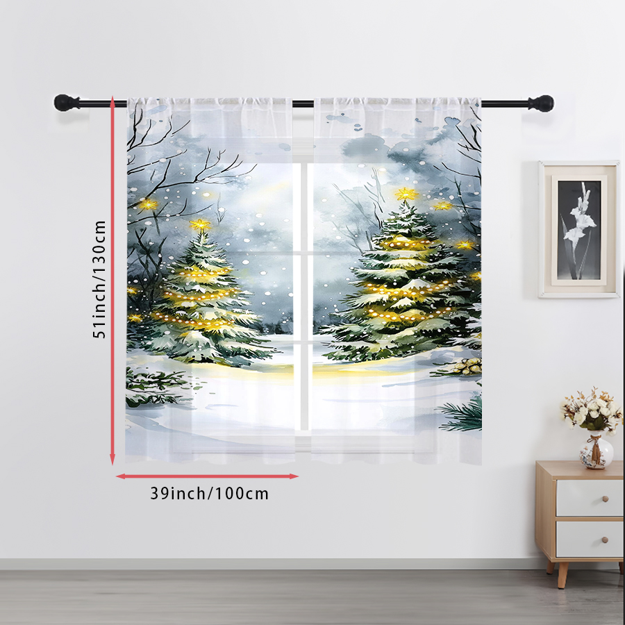 2PCS Sheer Curtains Watercolor - Lighting Tree Decor 评论和价格